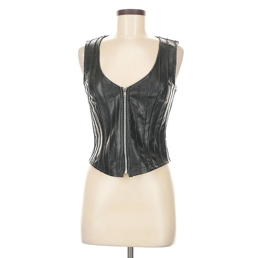 Faux Leather Bustier Tank Top STREAMPUNK GOTH VINGAGE RARE EUC